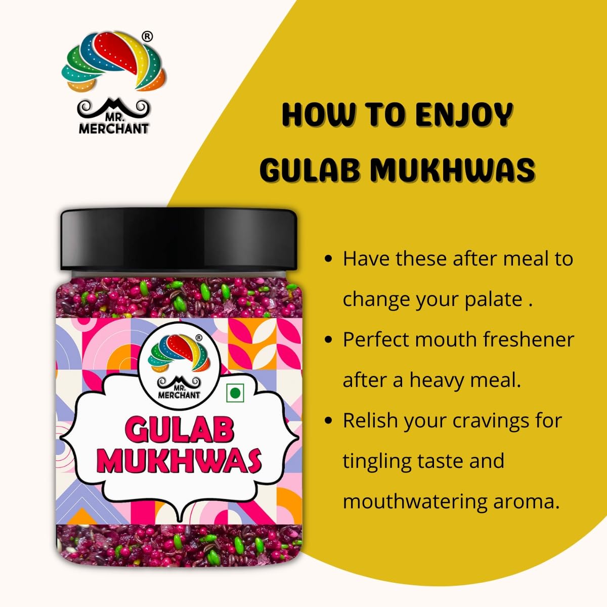 Mr. Merchant Gulab Mukhwas, Traditional Mouth Freshener Mukhwas Mix (Pack of 1 (300g Jar Pack))