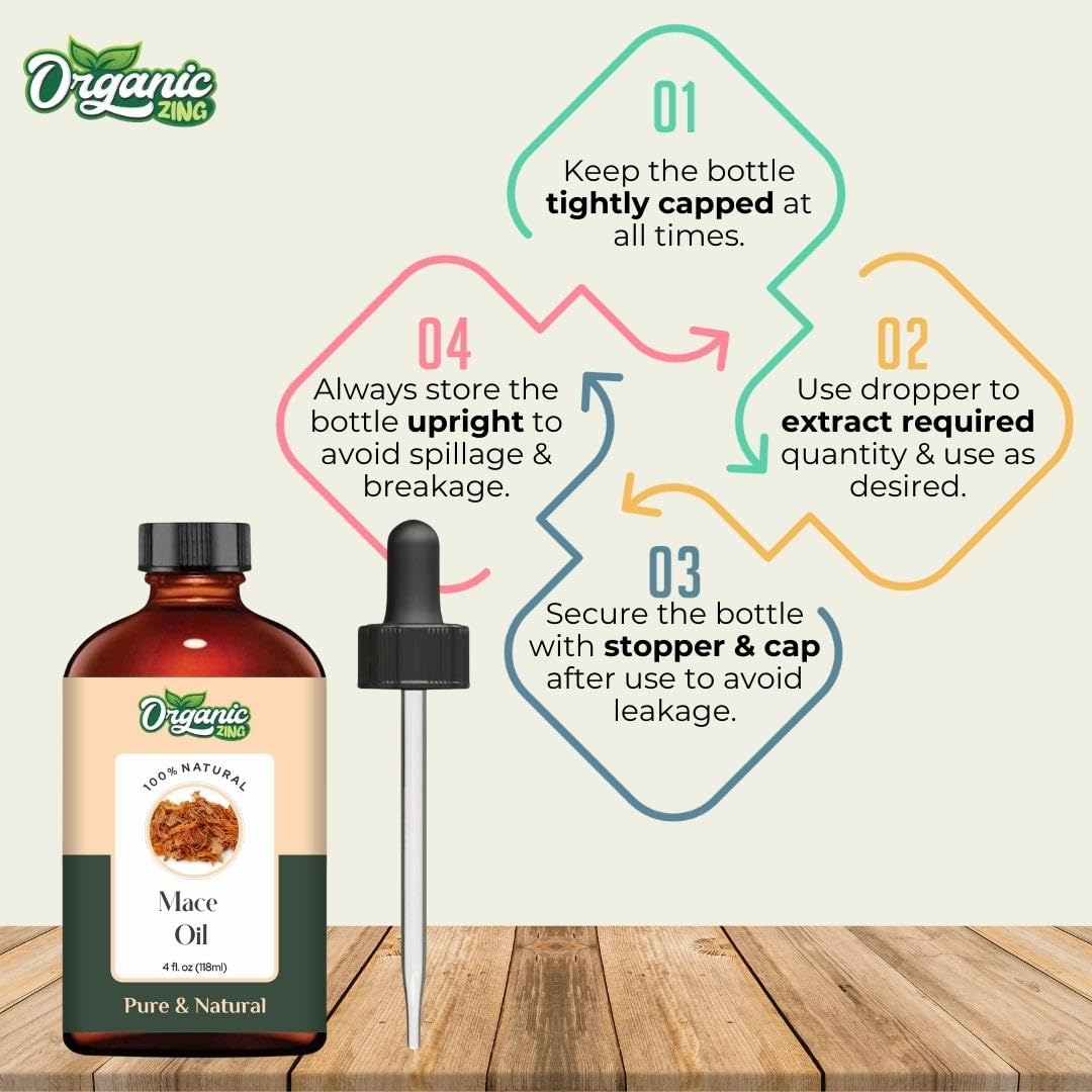 ORGANIC ZING Mace (Myristica Fragrans) Oil | Pure & Natural Essential Oil for Skin Care, Haircare, Aroma & Diffusers