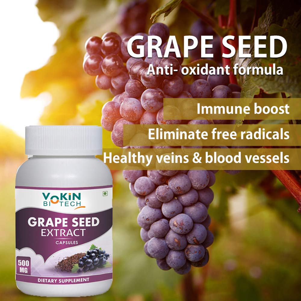 Vokin Biotech Natural Grapes Seed Extract Support Immune System and Antioxidant Supplement 500MG