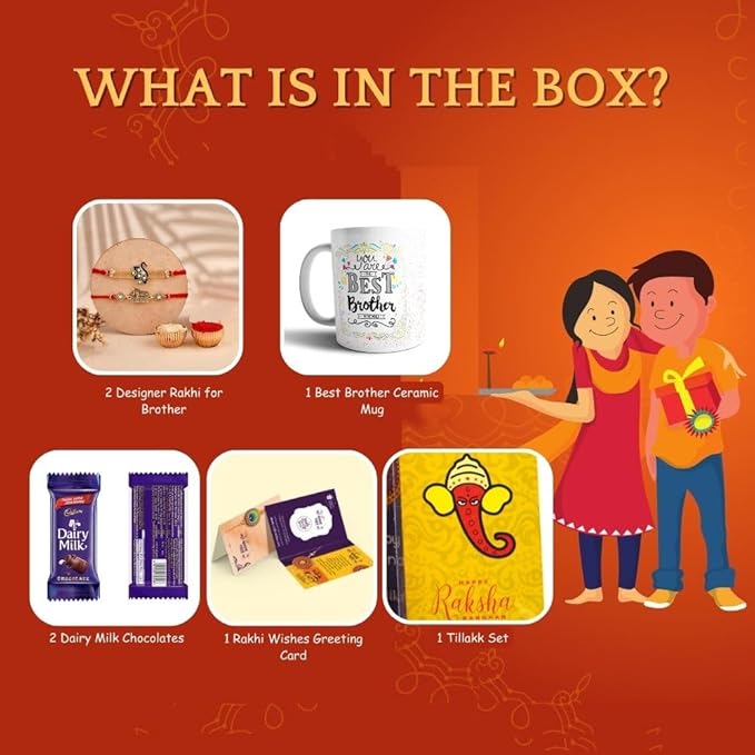 Rakshabandhan Rakhi Chocolate Mug Combo Pack, Best Brother Rakhi Mug Gift, Raksha bandhan gift for brother chocolate, Peacock Rakhi For Brother with Greeting Card (Rakhi Combo)