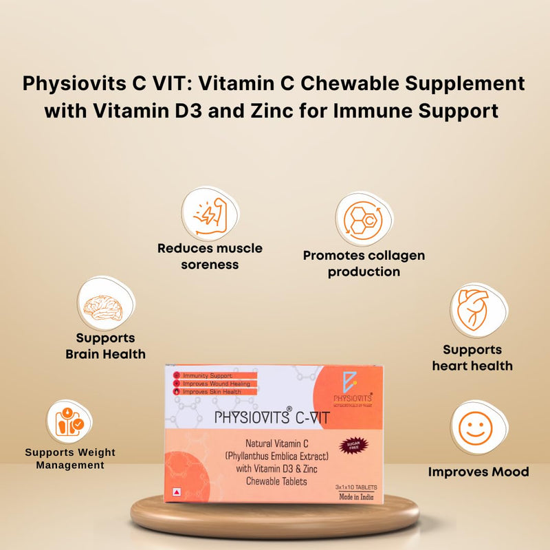 Physiovits C-VIT Vitamin C 500 mg with Vitamin D3 and Zinc Chewable Tablets