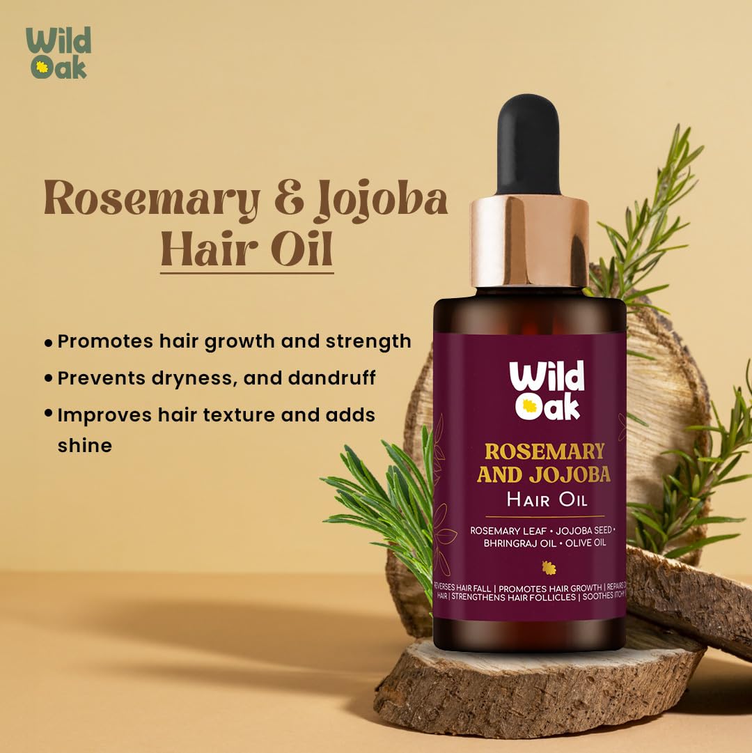 WildOak Rosemary Hair Oil with 3x Power of Bhringraj, Olive & Jojoba Oil | Non - Sticky | Hair Growth, Strengthening Hair Follicles, Hair Fall Control, Anti Dandruff & Nourishment | 50ml