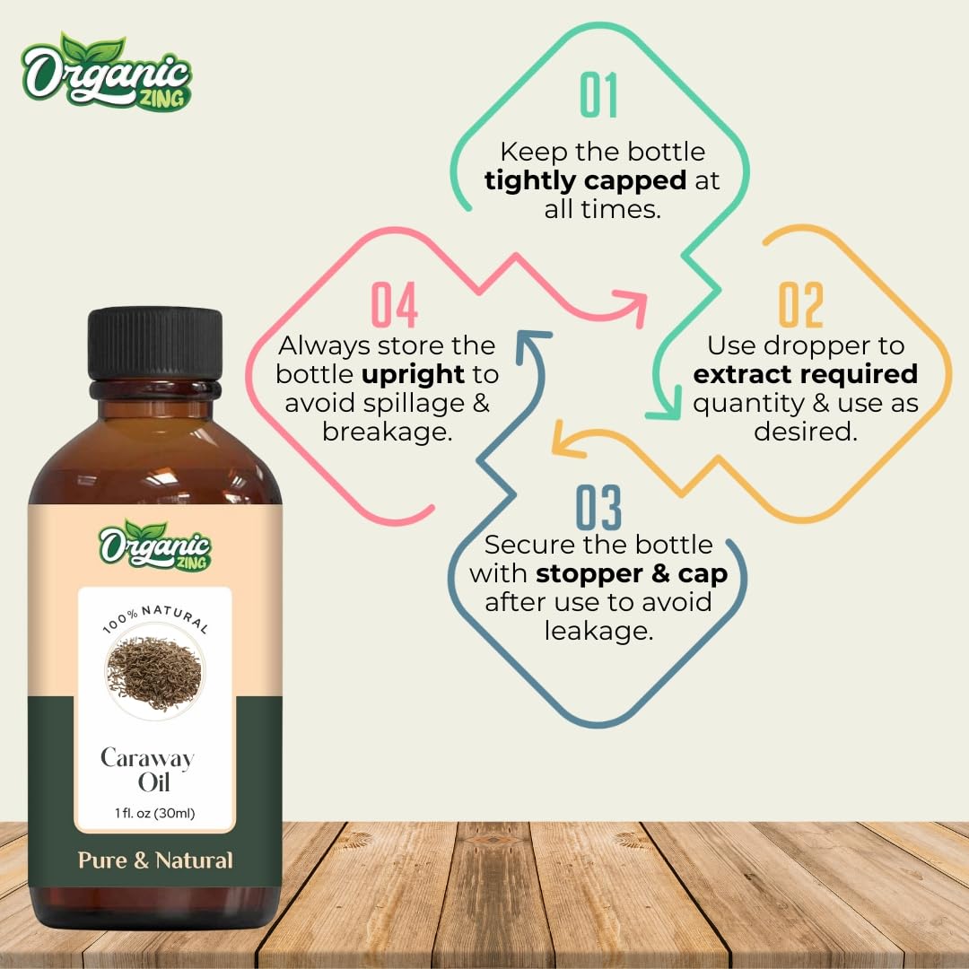 Organic Zing Caraway (Carum carvi) Oil | Pure & Natural Essential Oil for Skincare, Hair Care, Aroma & Diffuser