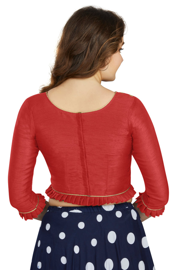 Aastha fashion Red Art Slik Boat Neck Blouse Work Plain