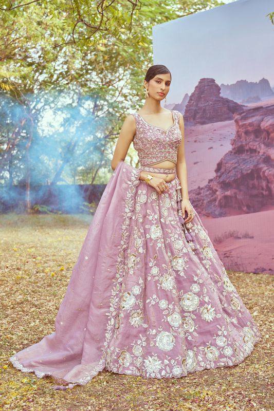 Aastha fashion Lavender Oreganza lehanga blous Embroidery Work