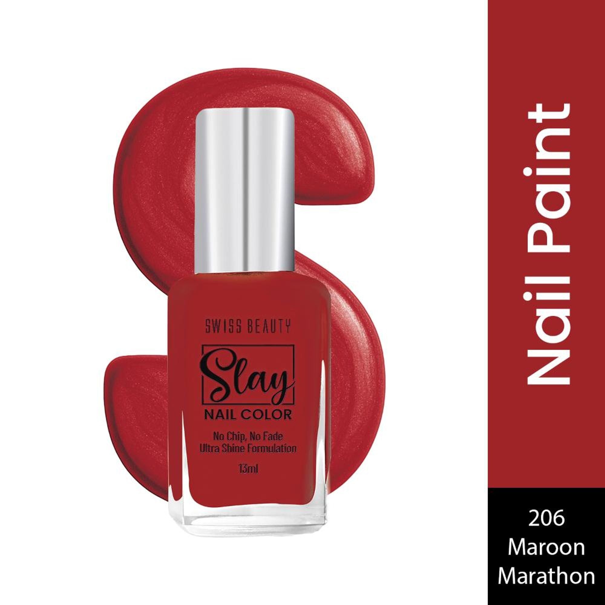 Swiss Beauty Slay Nail Color With Ultra Shine Formulation - 206 Maroon Marathon