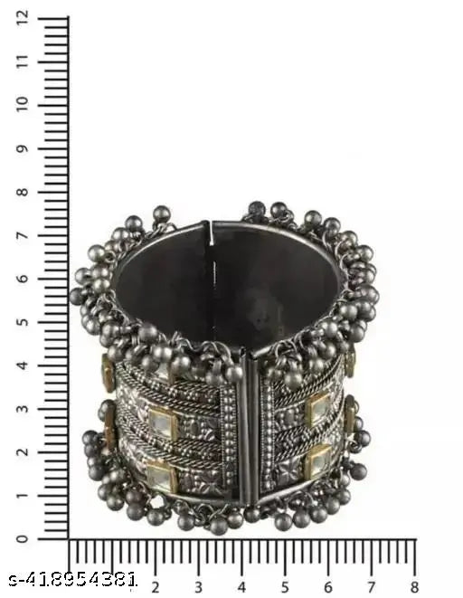 WOMENS OXIDISED AFGHANI STYLE BANGLE (KADHA) WITH GHUNGHROO