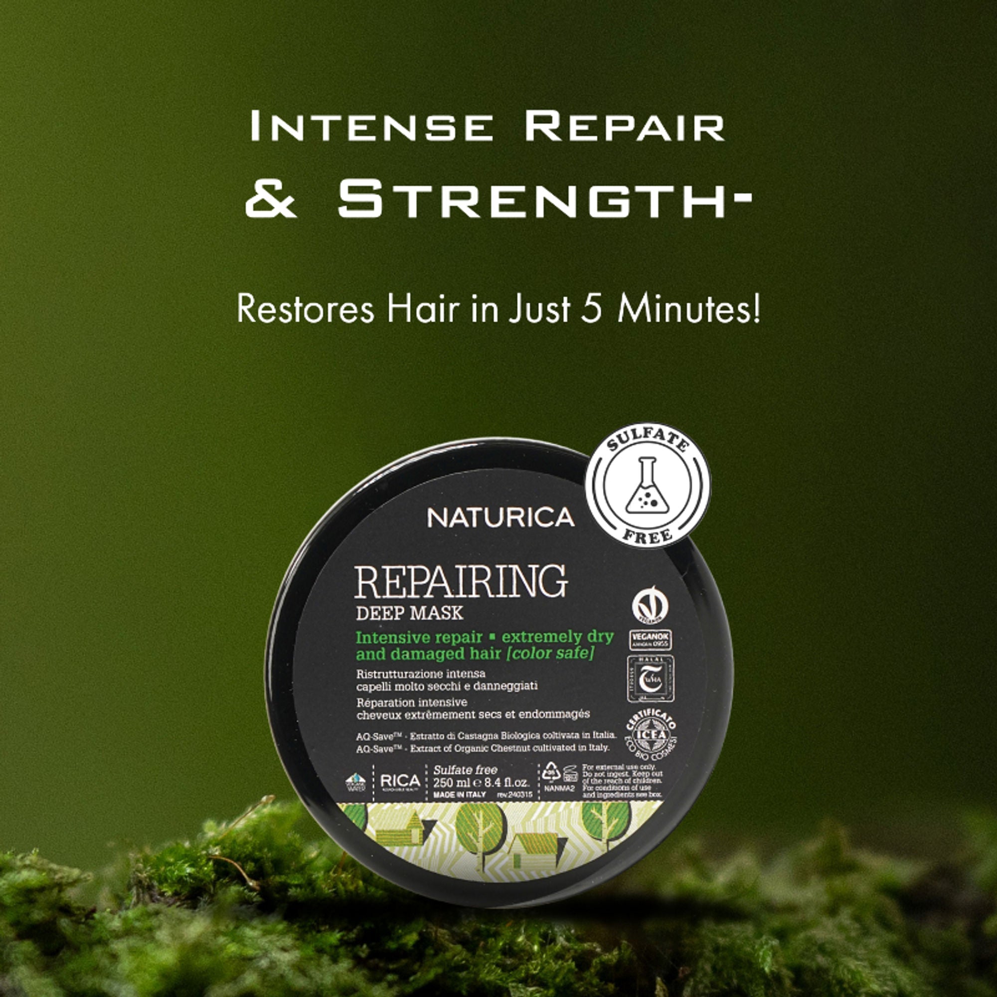 Naturica Repairing Deep Mask for Dry and Damaged Hair, Revitalize with Keratin & Pistachio Oil