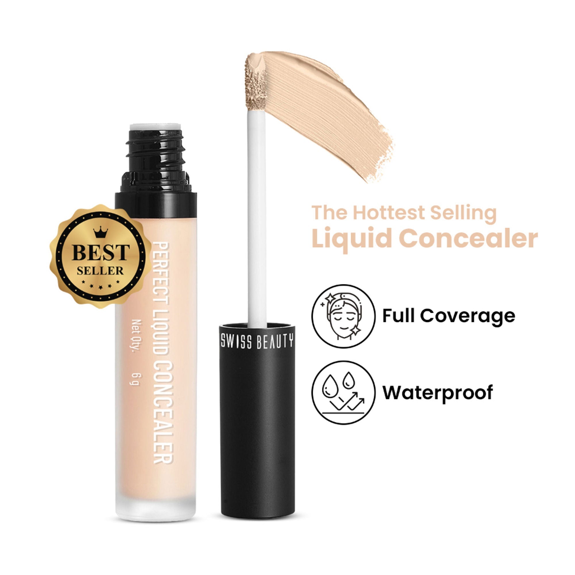 Swiss beauty Full Coverage Liquid Concealer With Jojoba Oil - 04 Medium Beige