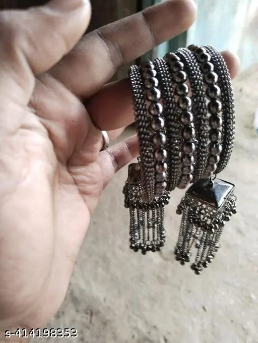 WOMENS BLACK OXIDISED SPIRAL BANGLE WITH JHUMKI STYLE  THZ069