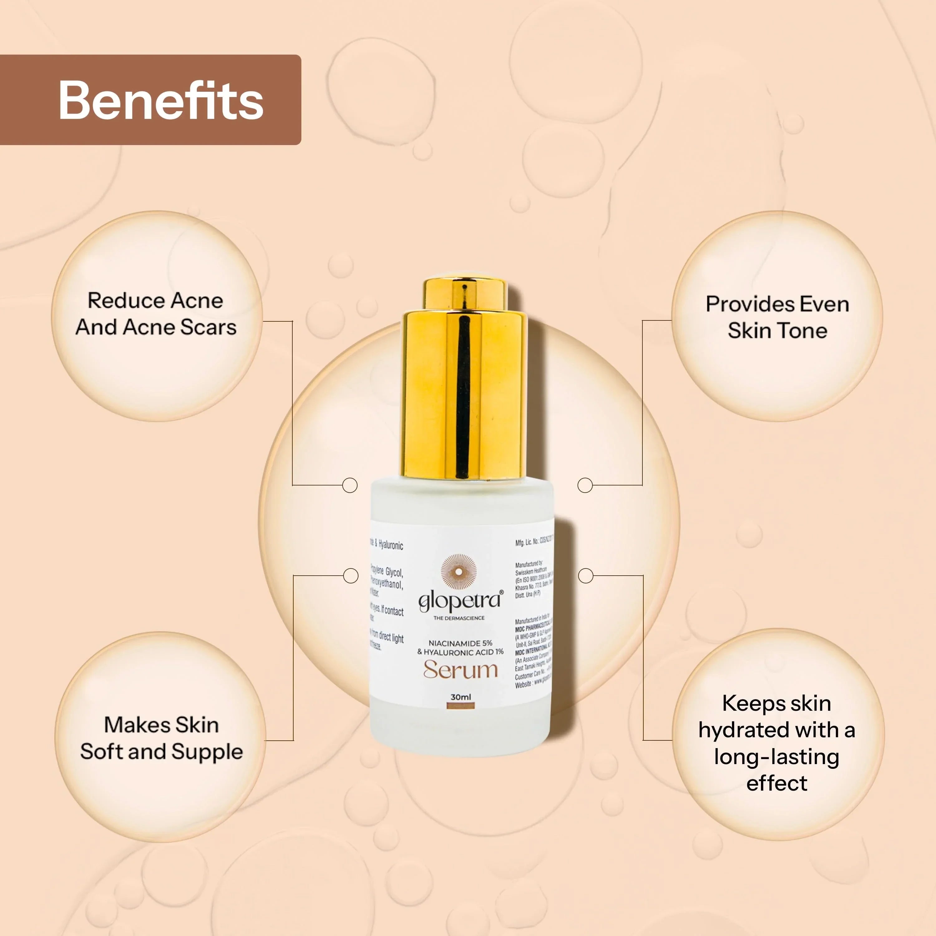 Glopetra Niacinamide & Hyaluronic Acid Serum For Acne & Dark Spots