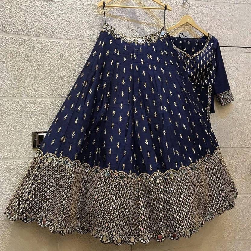 Aastha fashion Navy Blue Faux Georgette lehanga blouse fabric Sequence with Thread and Jari Embroidery Work