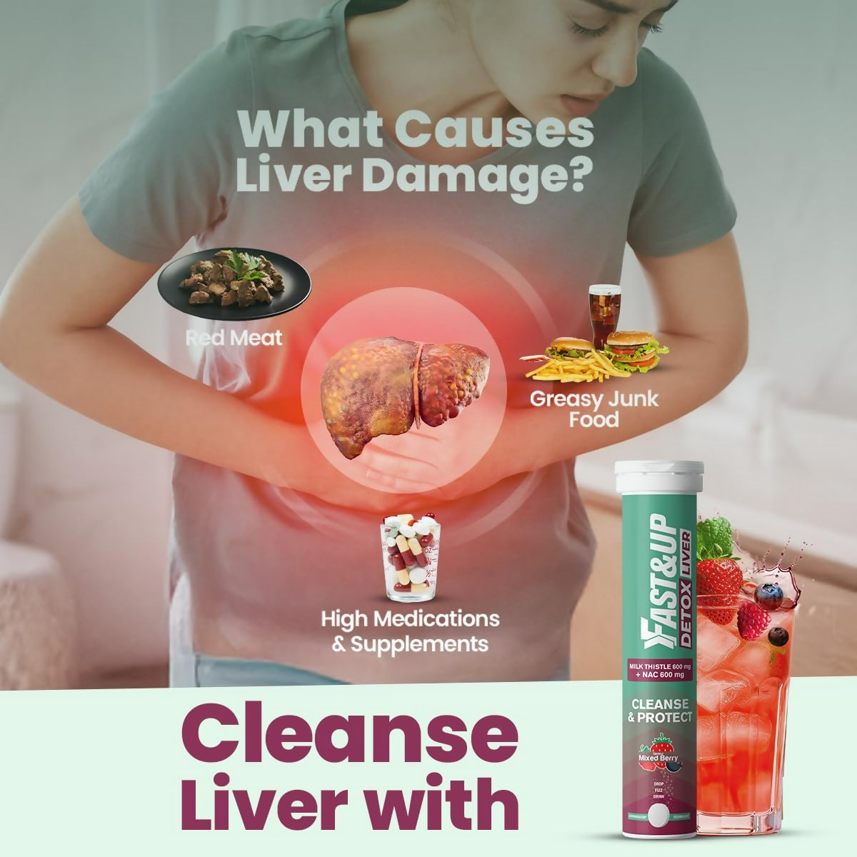 Fast&Up Liver Detox - Daily Liver Cleanser Drink Milk Thistle + NAC Tablets