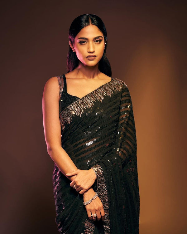 Aastha Black Soft Georgette Sequance Embroidery Work