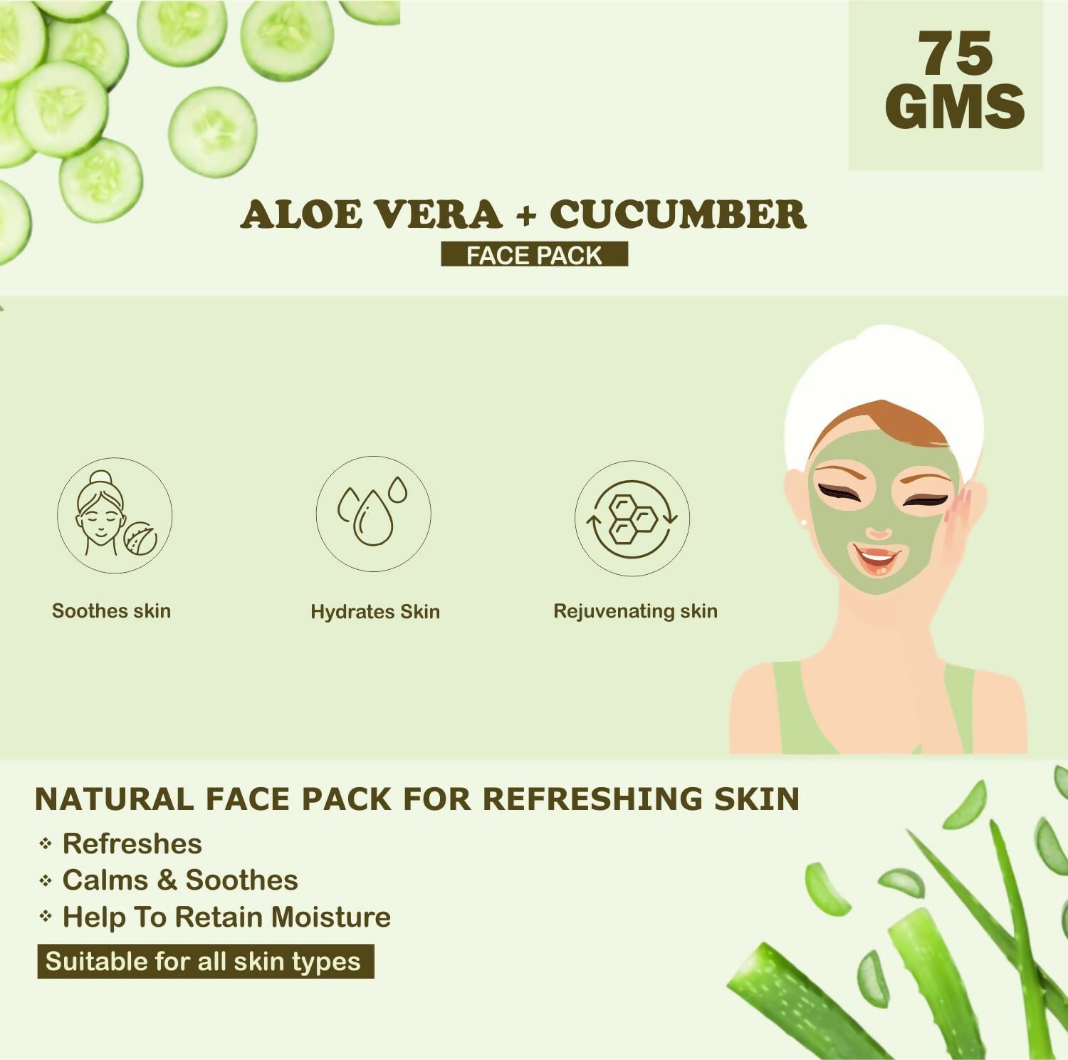 Kimayra Aloe Vera + Cucumber Face Pack Powder For Refreshing Glow Skin, Helps In Anti ?Ageing