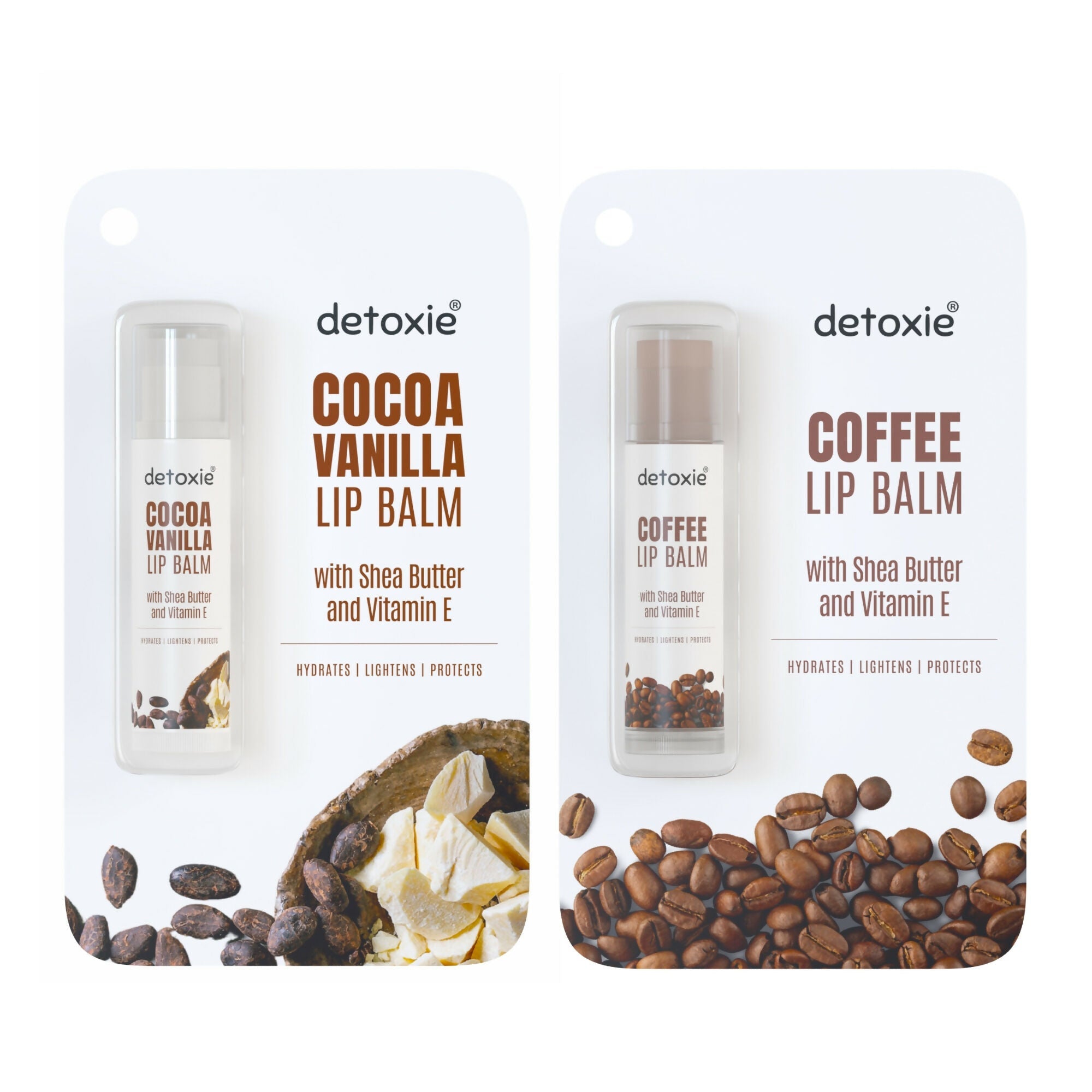 Detoxie Lip Balms Coffee & Cocoa Vanilla With Shea Butter Vitamin E and Liquorice