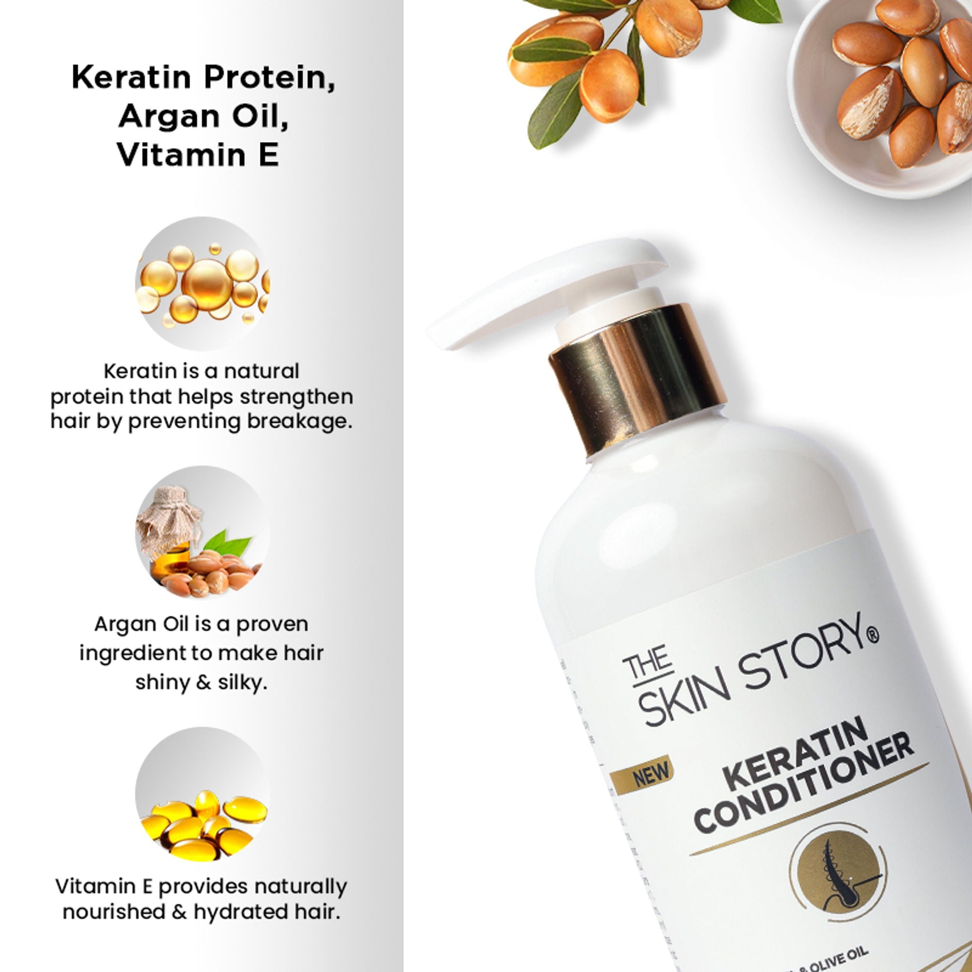 The Skin Story Sulphate Free Anti Frizz Keratin Hair Conditioner, Instant Gloss Smooth Shine, Vit E