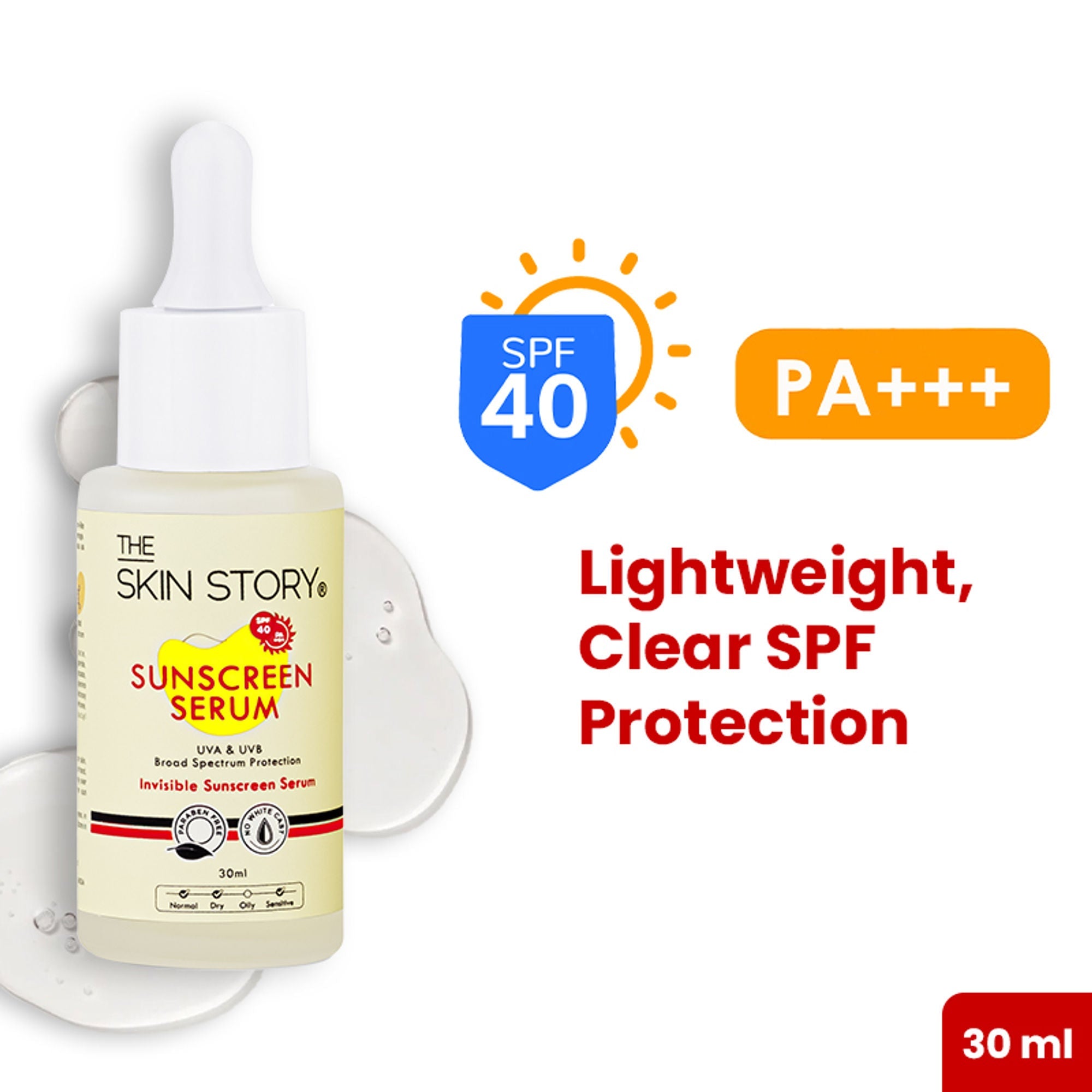 The Skin Story Invisible Liquid Sunscreen Serum For Face, SPF 40 PA+++ With Vitamin E