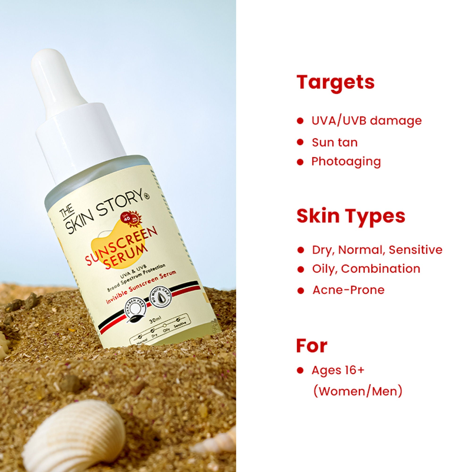 The Skin Story Invisible Liquid Sunscreen Serum For Face, SPF 40 PA+++ With Vitamin E