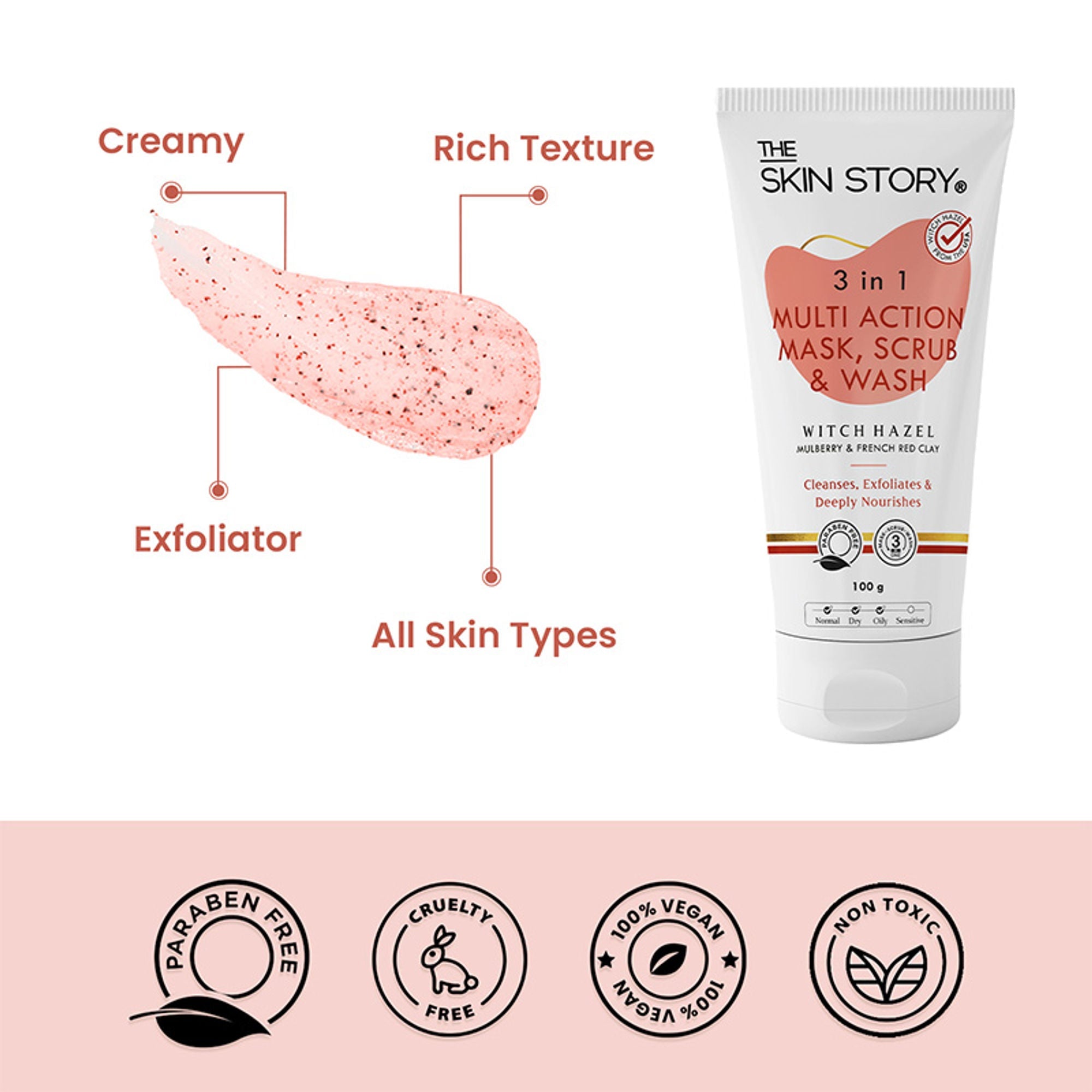 The Skin Story 3 in 1 Multi Action Face Mask, Scrub & Wash For Deeply Cleansed