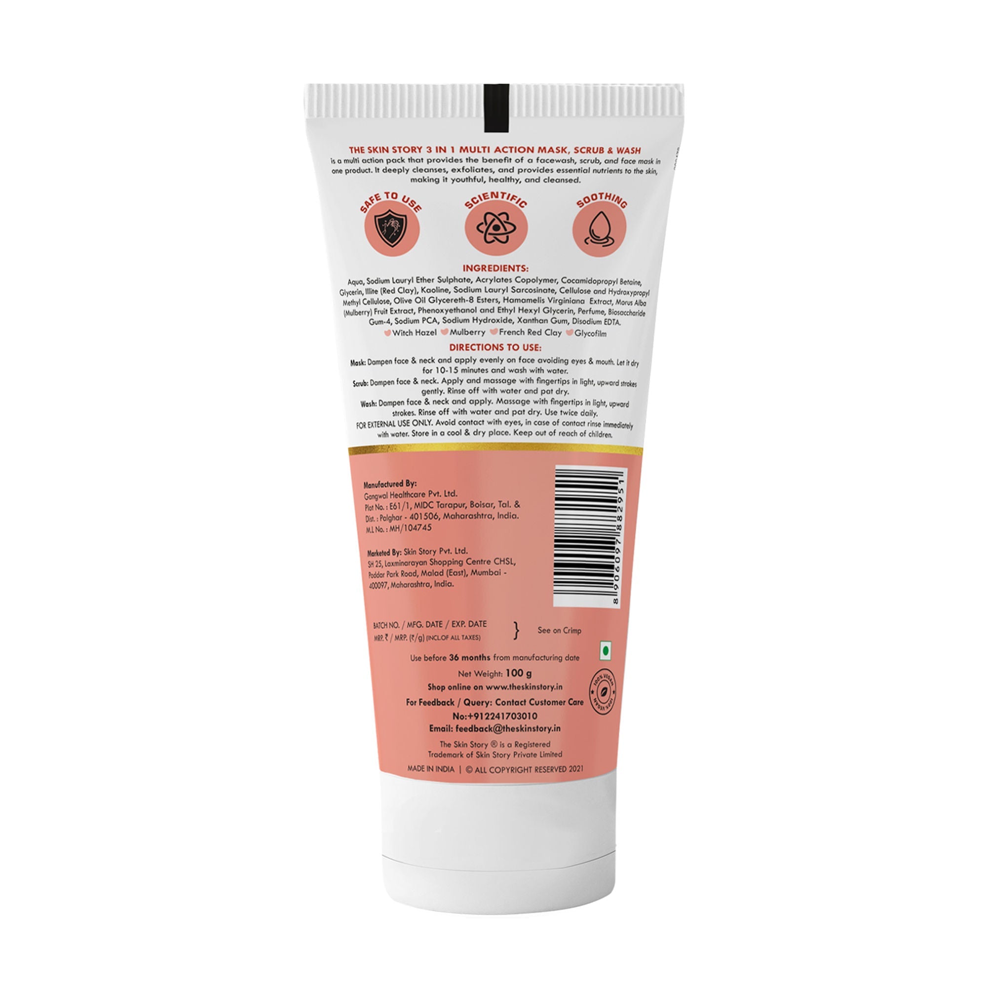 The Skin Story 3 in 1 Multi Action Face Mask, Scrub & Wash For Deeply Cleansed