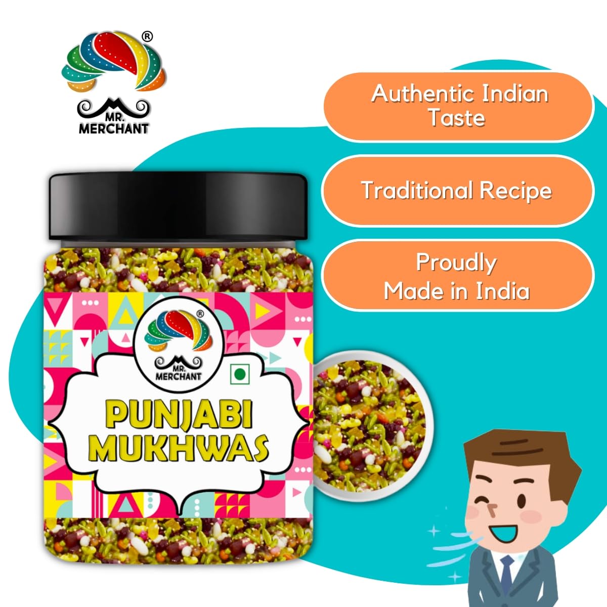 Mr. Merchant Punjabi Mukhwas, Traditional Mouth Freshener Mukhwas Mix (Pack of 1 (300g Jar Pack))