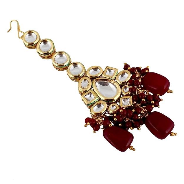 Tehzeeb Creation Meenakari 18K Gold plated Maroon color Uncut dibbi Kundan Combo Necklace Set THZ425