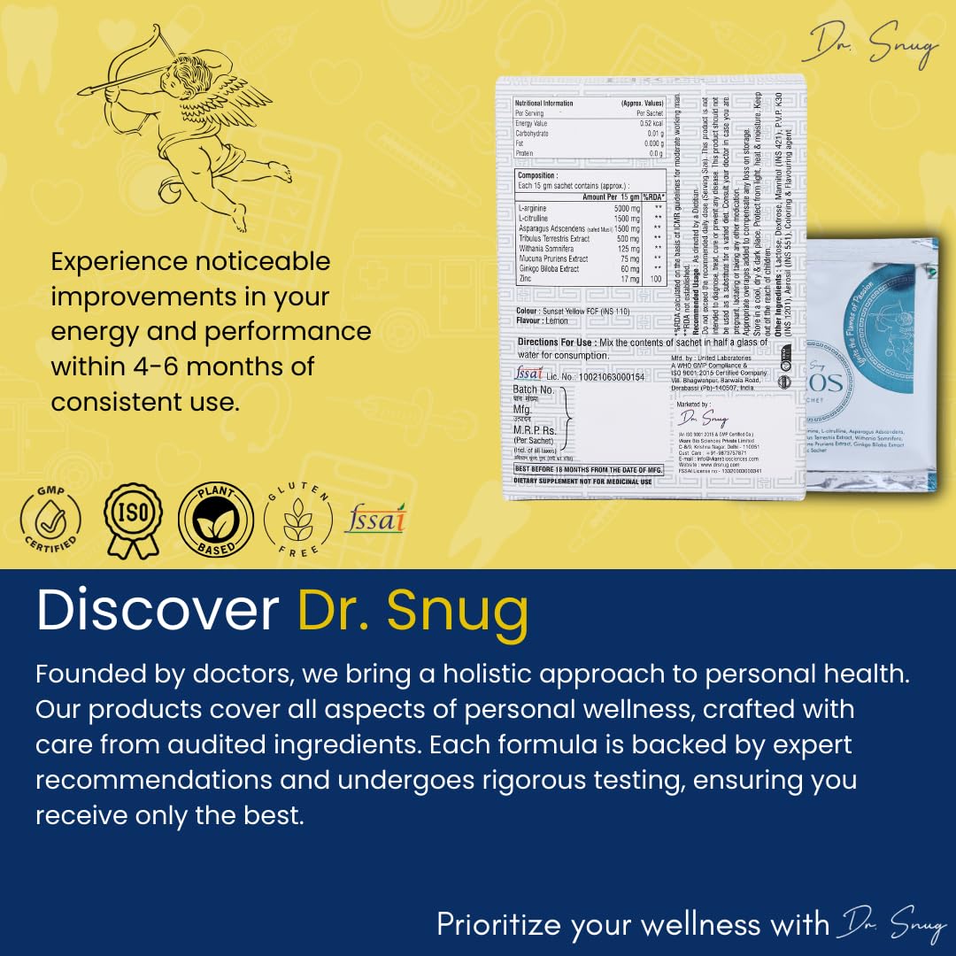 Dr. Snug Eros - Energy, Vitality & Stamina Booster - L-Arginine, Tribulus Terrestris, Ginkgo Biloba & Safed Musli