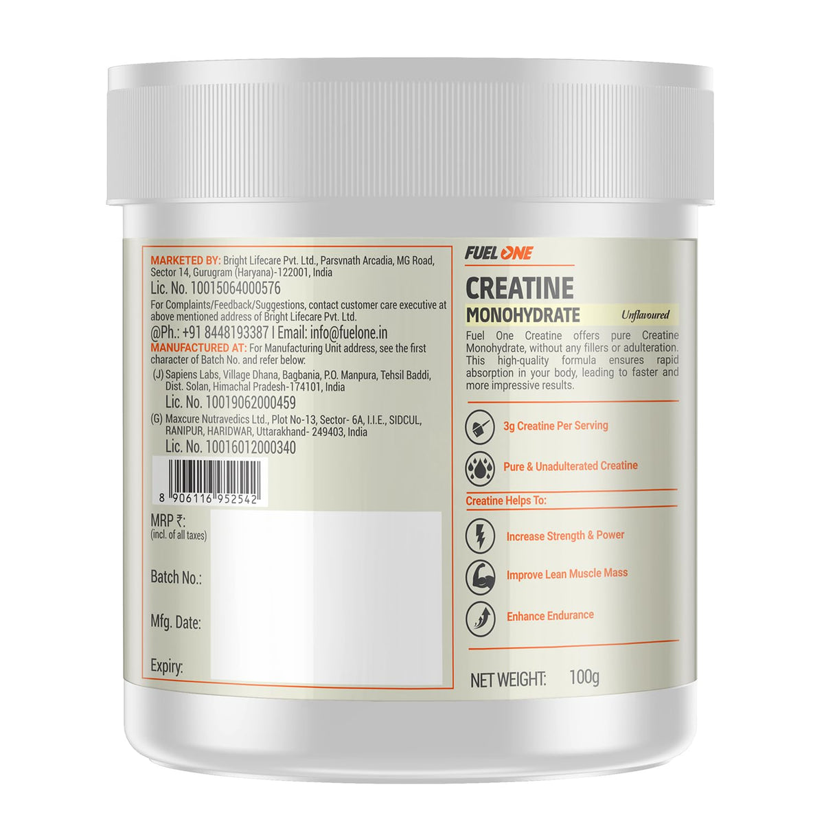 FUELONE Whey Max - Chocolate and Creatine Monohydrate Combo