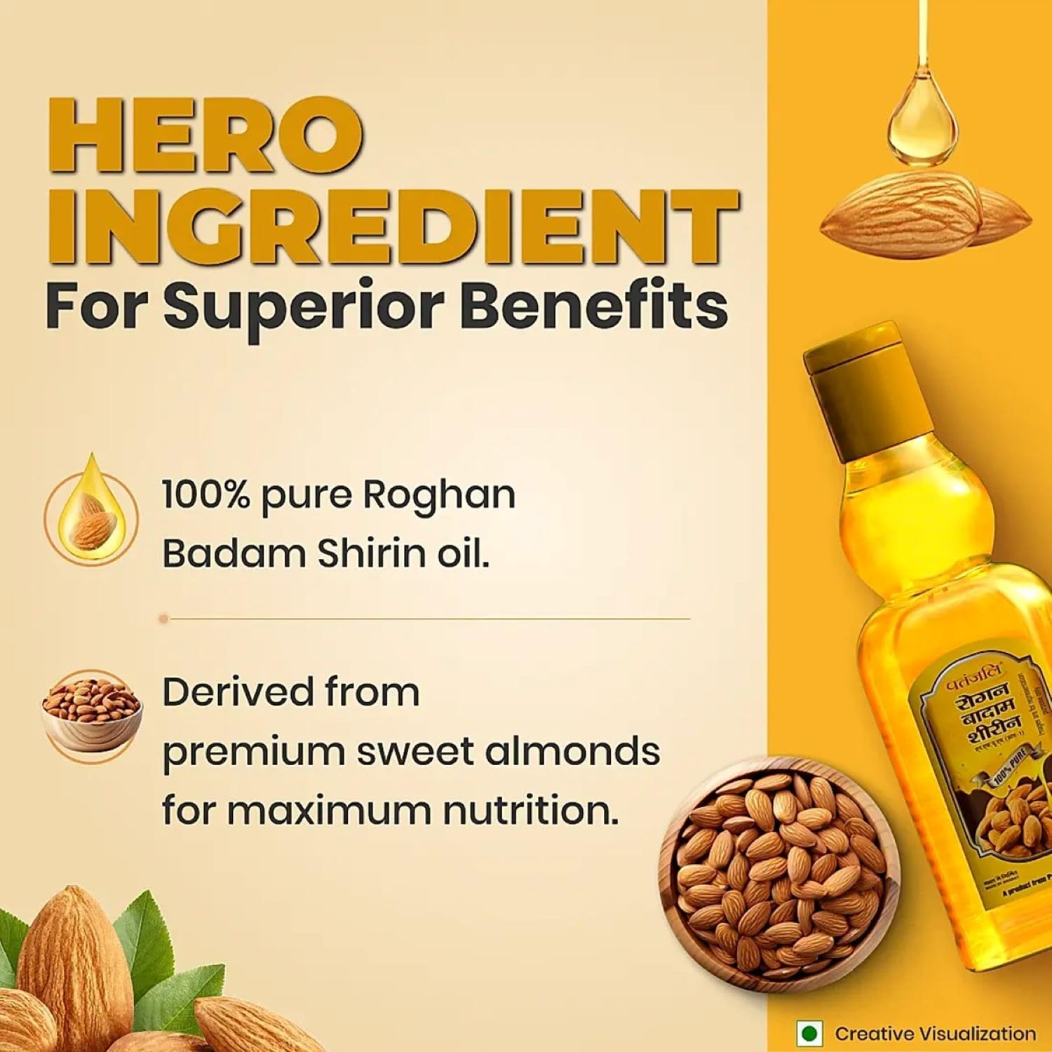 Patanjali Rogan Badam Oil 150ml, Pure Almond Oil for Hair & Skin Care