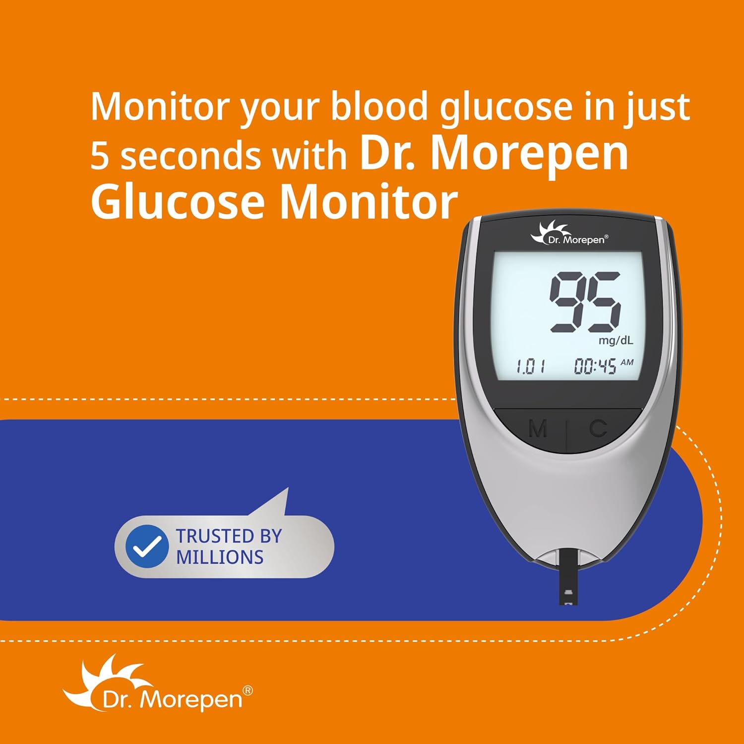 DR. MOREPEN GlucoOne Blood Glucose Monitor Model BG 03 with 25 Strips