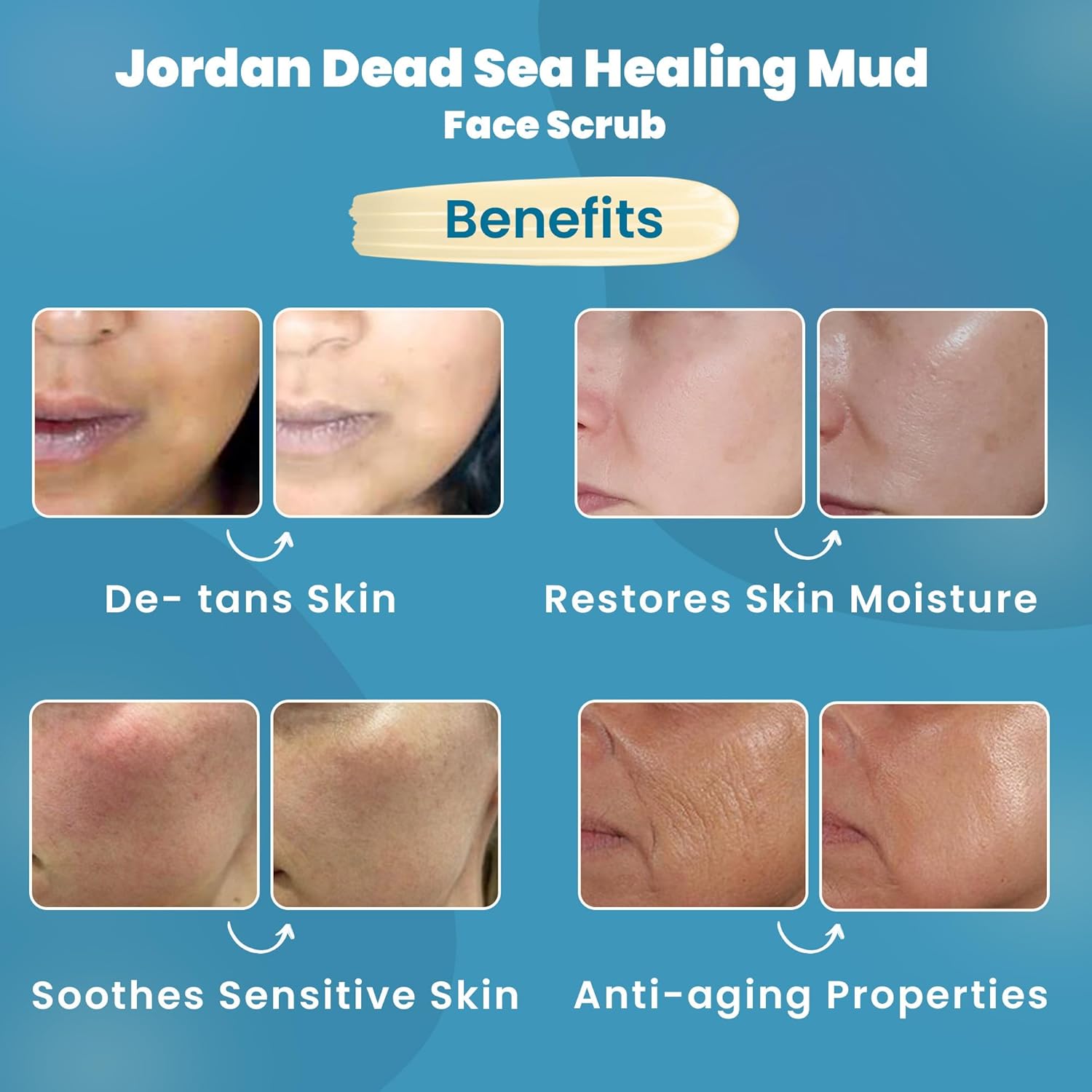 WildOak Jordan Dead Sea Healing Mud Face Scrub | 2% Niacinamide | Blemishes & Anti Aging | De-Tan, Even Skin Tone, Brighter Complexion | Body Mud | Clay Mask | All Skin Types | 100gm