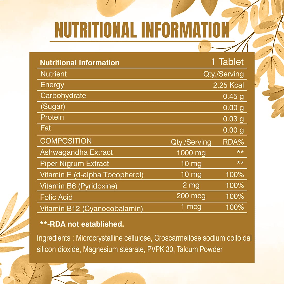 DR. MOREPEN Ashwagandha & Vitamins Tablet |Helps Release Stress | Rejuvenates Mind and Body | General Wellness | Black Pepper Extract with Folic Acid, Energy & Immunity Booster - 60 Veg Tablets