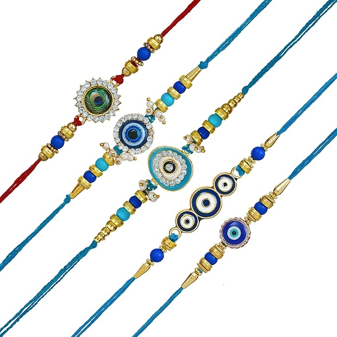 Rakhi for Brother And Bhabhi Eco Friendly Evil Eye Shape Rakhi Bracelet And Rakhi For Brother Set of 5
