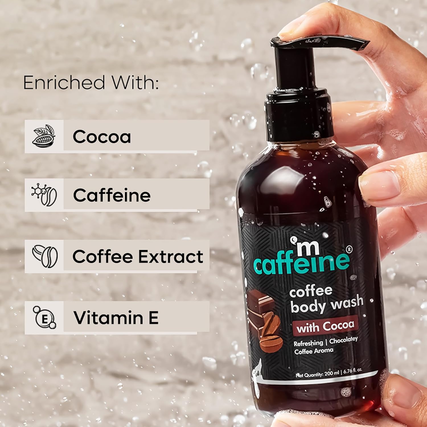 mCaffeine Coffee Body Wash with Cocoa for Refreshed & Moisturized Skin