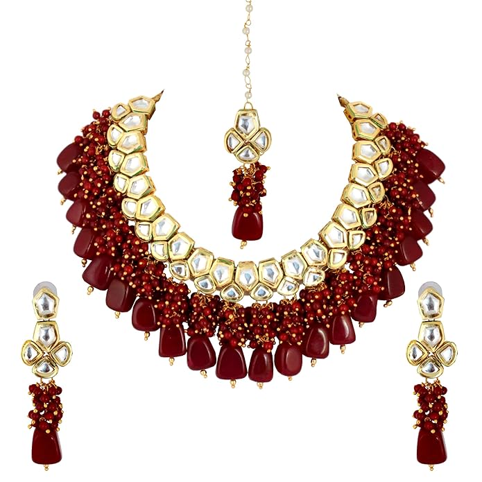 Tehzeeb Creation Meenakari Gold plated pentagon shape Uncut Kundan Necklace Set THZ413