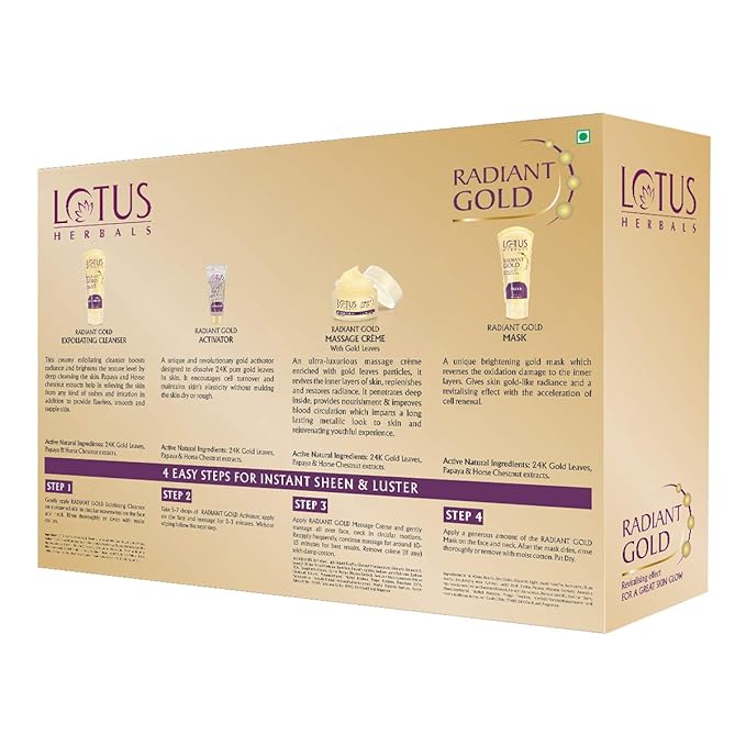 Lotus Herbals Radiant Gold Cellular Glow Facial Kit For All Skin Types 170 grams