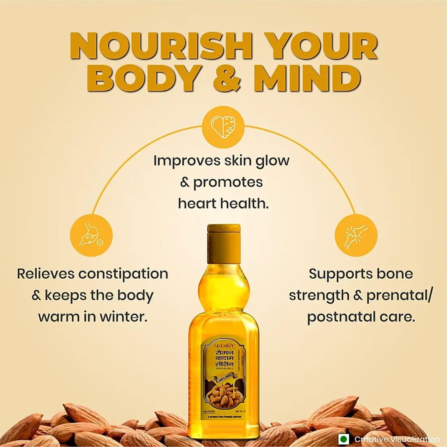 Patanjali Rogan Badam Oil 150ml, Pure Almond Oil for Hair & Skin Care