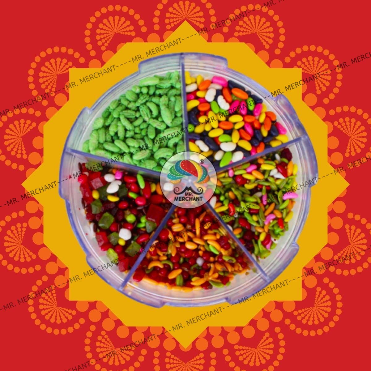 Mr. Merchant Mukhwas Mouth Freshener 5 In 1,(300 g) Green Madrasi Saunf Mukhwas, Rajasthani Mukhwas, Gulab Mukhwas, Bangali Mukhwas And Colorful Sauf|Premium (Pack Of 1), Mint