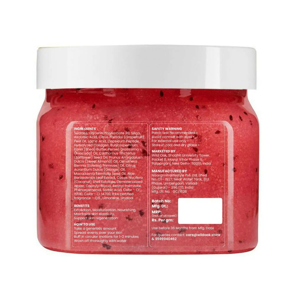 WildOak Watermelon Shea Sugar Scrub | 300gm | With Niacinamide, Vegan Collagen & Peptides | Tan Removal & Smooth Skin | Removes Dead Skin | Ultra Hydrating, Exfoliating & Moisturising Sugar Body Scrub