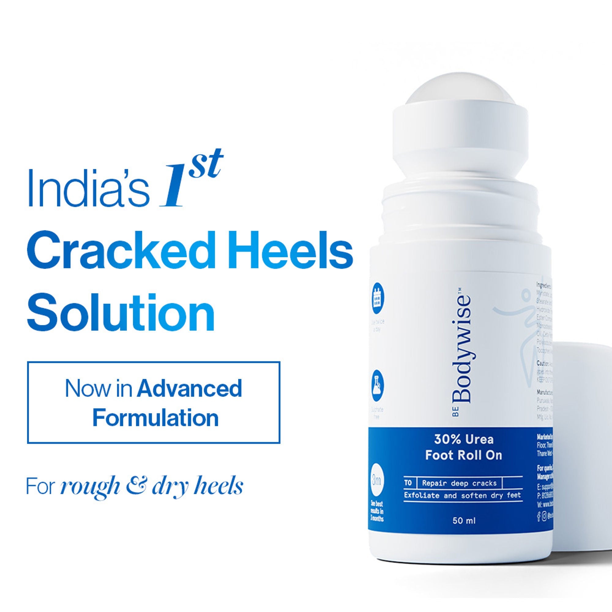 BeBodywise 30% Urea Foot & Heel Roll On For Very Dry Feet & Cracked Heels
