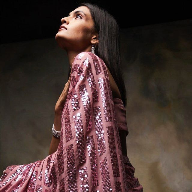 Aastha Peach Soft Organza Beautiful Sequance  Embroidery Work