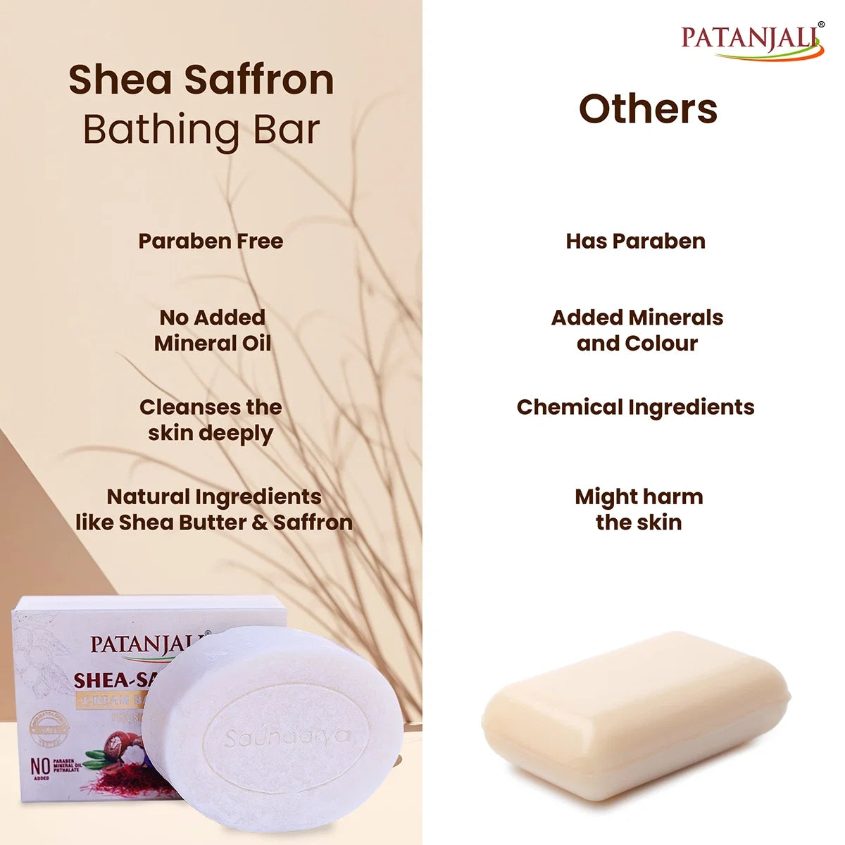Patanjali Shea- Saffron Cream Bathing Bar 125g (B3 G1)