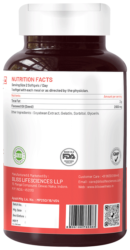Bliss Welness Flaxseed Oil High Potency Omega-3 Softgel Capsule