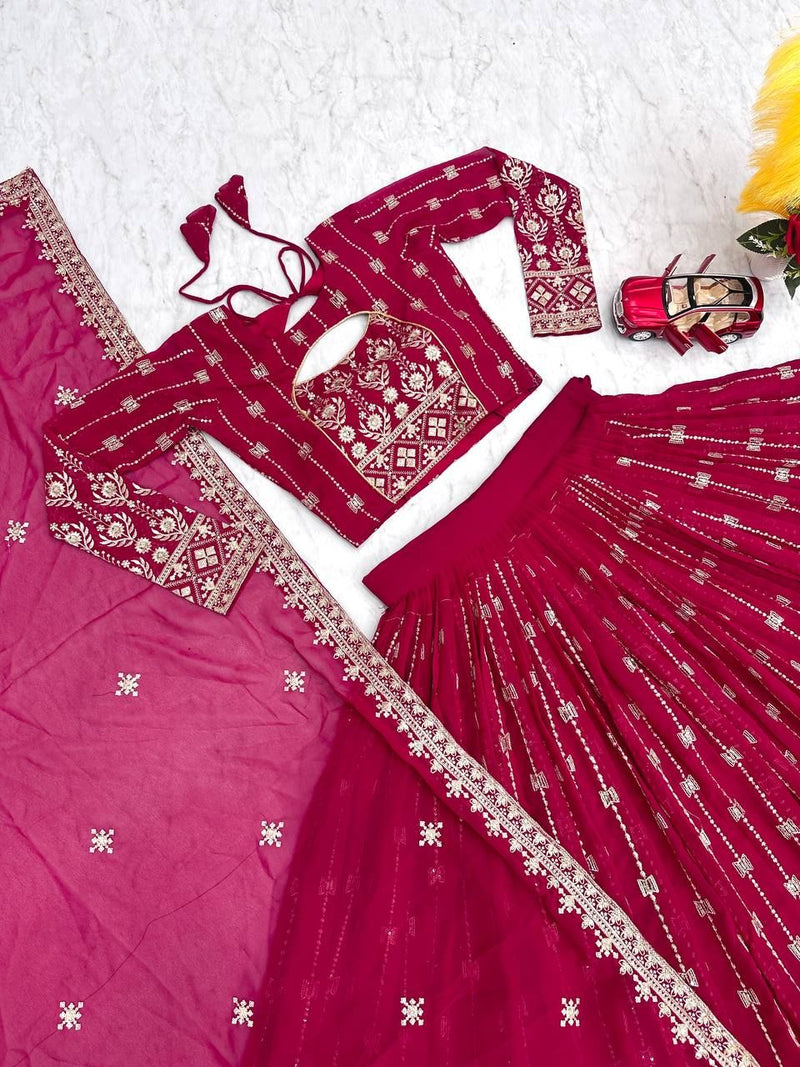 Aastha fashion Magenta Heavy Fox Georgette lehanga blouse fabric Embroidery Sequence Work