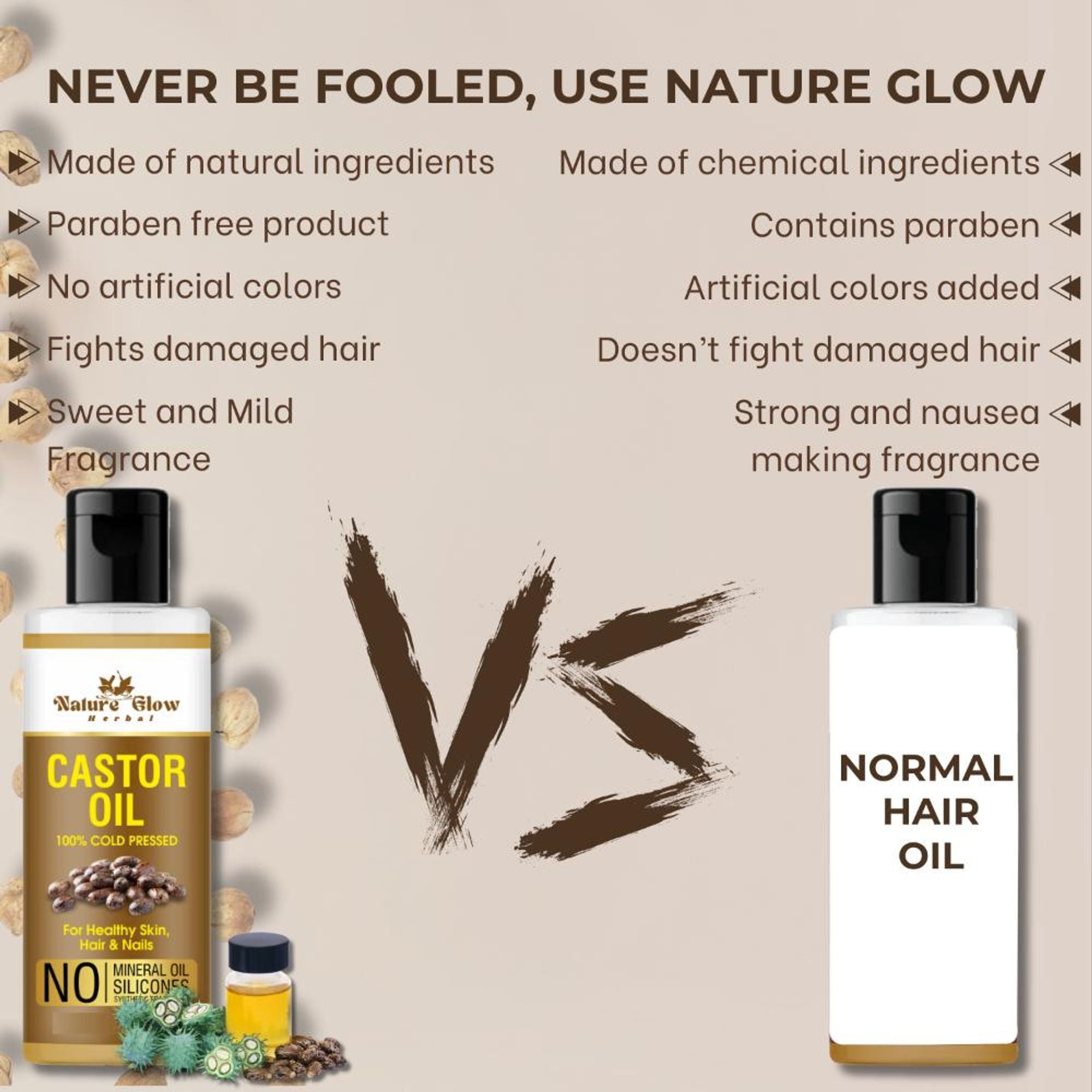 Nature Glow Herbal Cold Pressed 100% Pure Castor Arandi Oil