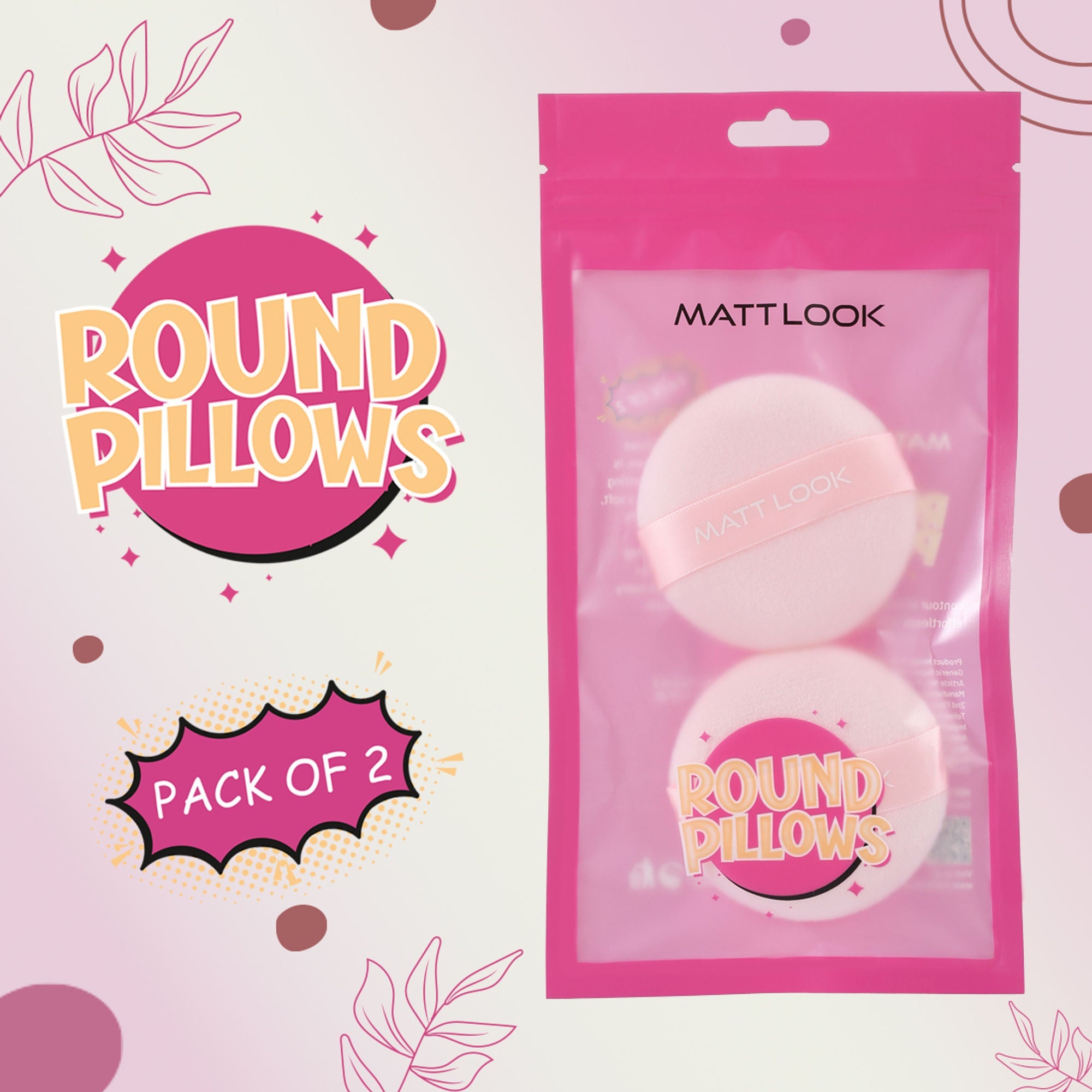 Matt Look Round Pillows Powder Pink Puff - Pack Of 2