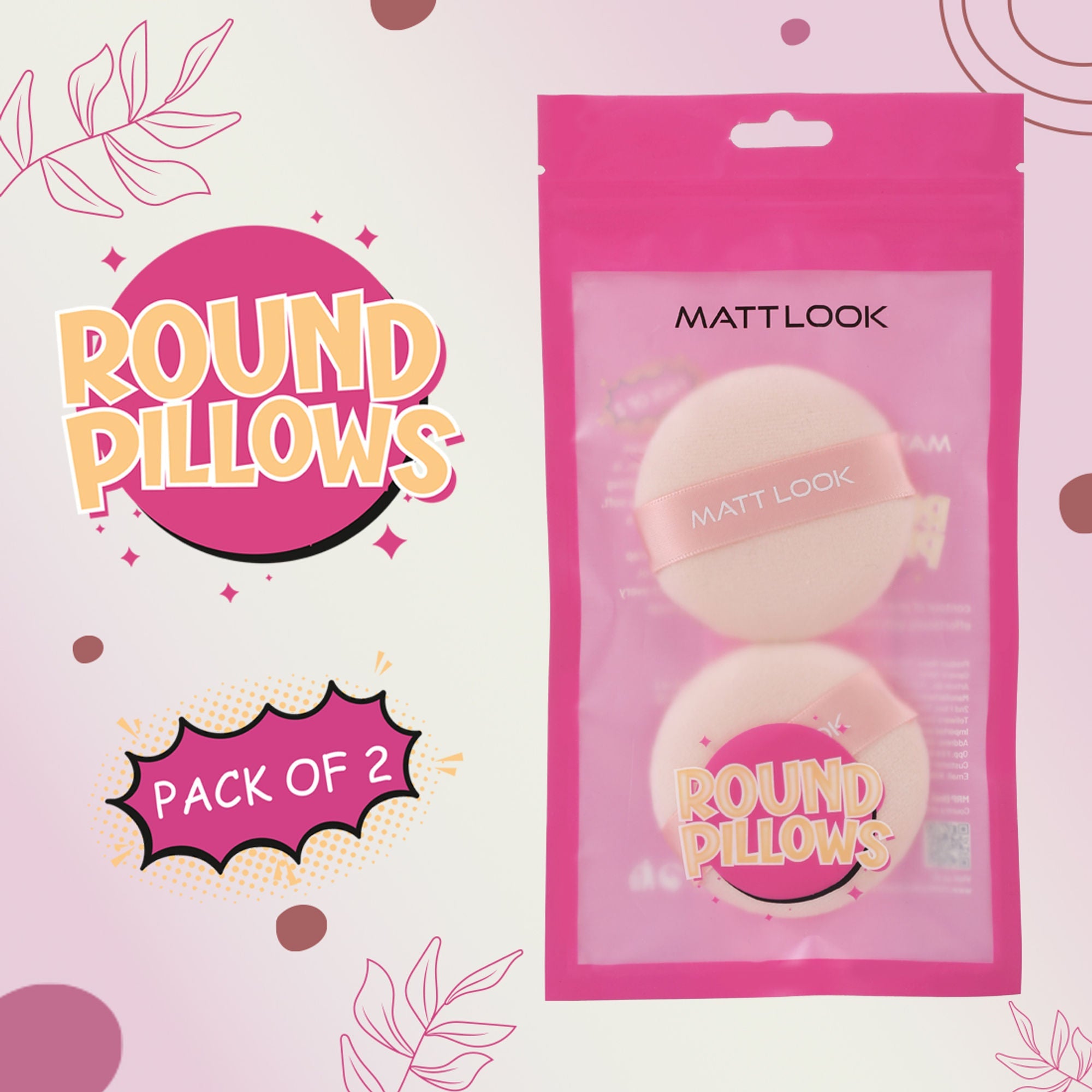 Matt Look Round Pillows Powder Beige Puff - Pack Of 2
