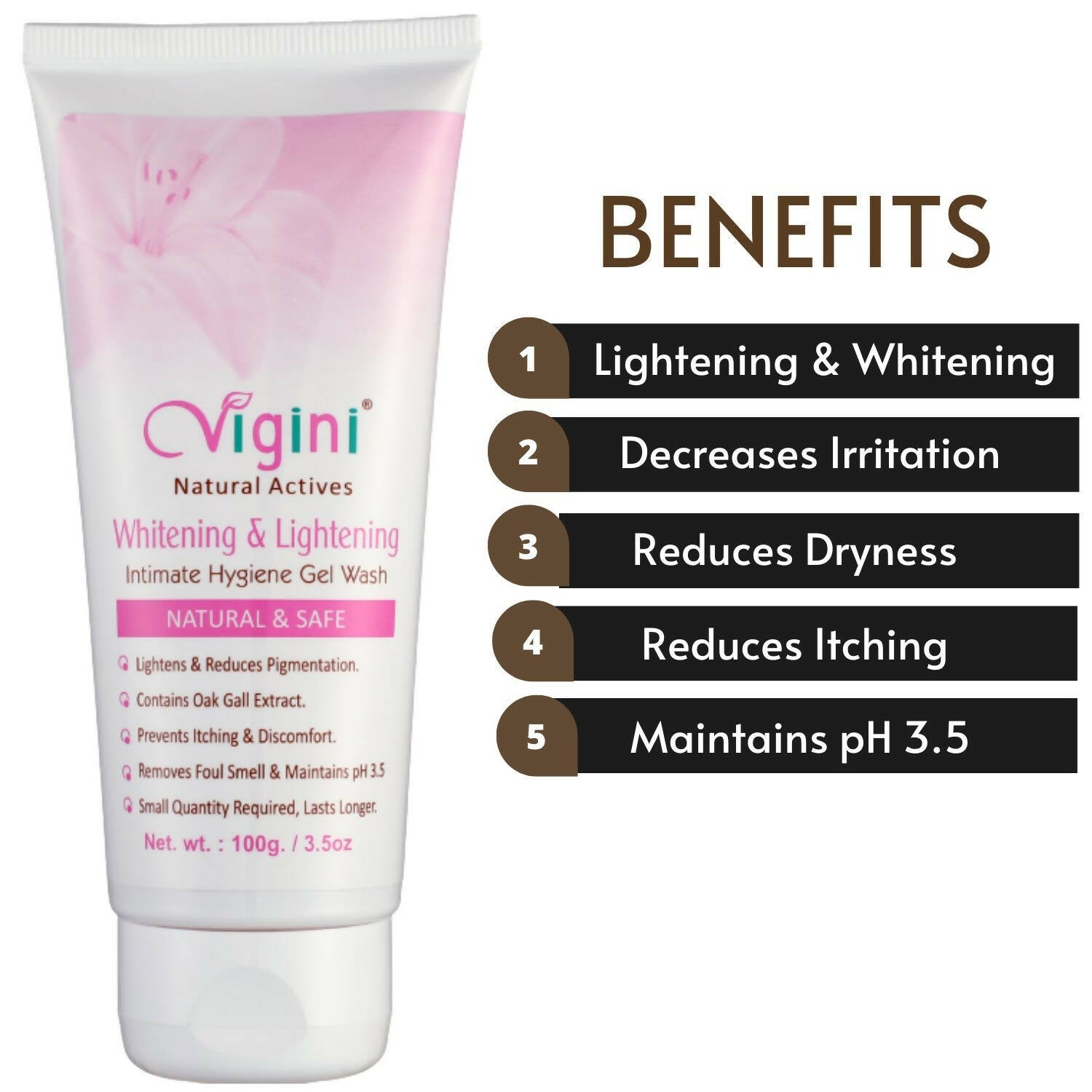 Vigini Natural Actives Vaginal Lightening Whitening Intimate Feminine Hygiene Gel Wash for Women