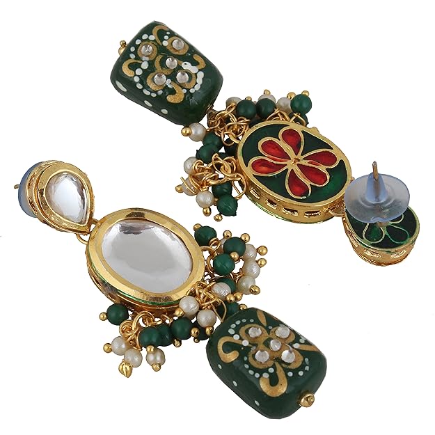 Tehzeeb Creation Meenakari Gold plated pentagon shape Uncut Kundan Necklace Set  THZ449